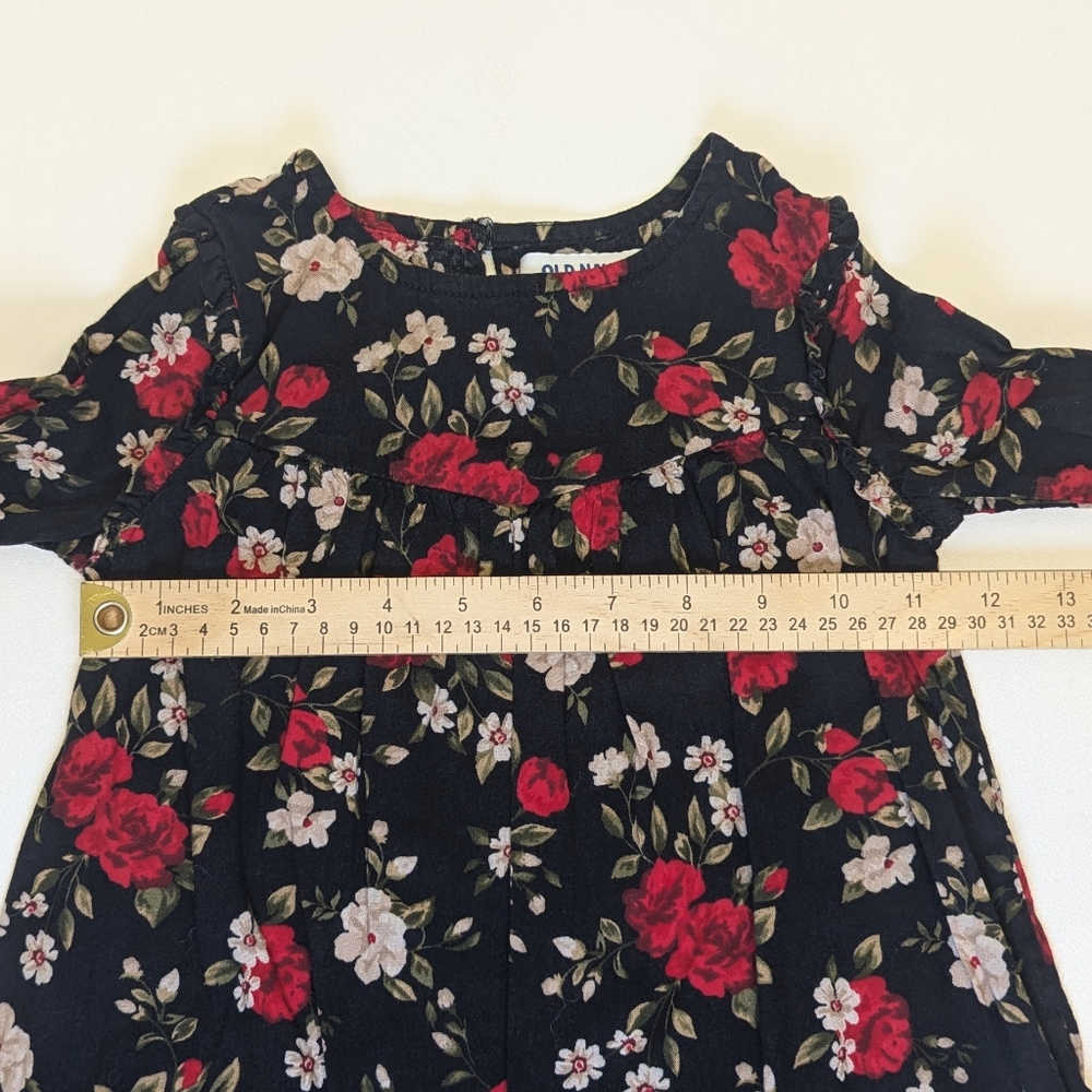 Old Navy Black and Red Floral Blossom Dress Long Sleeve 3T - Picture 7 of 8